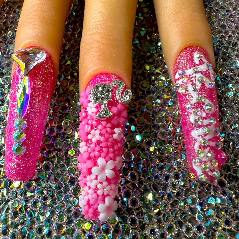 Barbie bling press on nails! Handmade! Quality! Size M/L